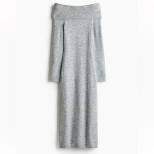 Gray Off-Shoulder Knit Sweater Dress